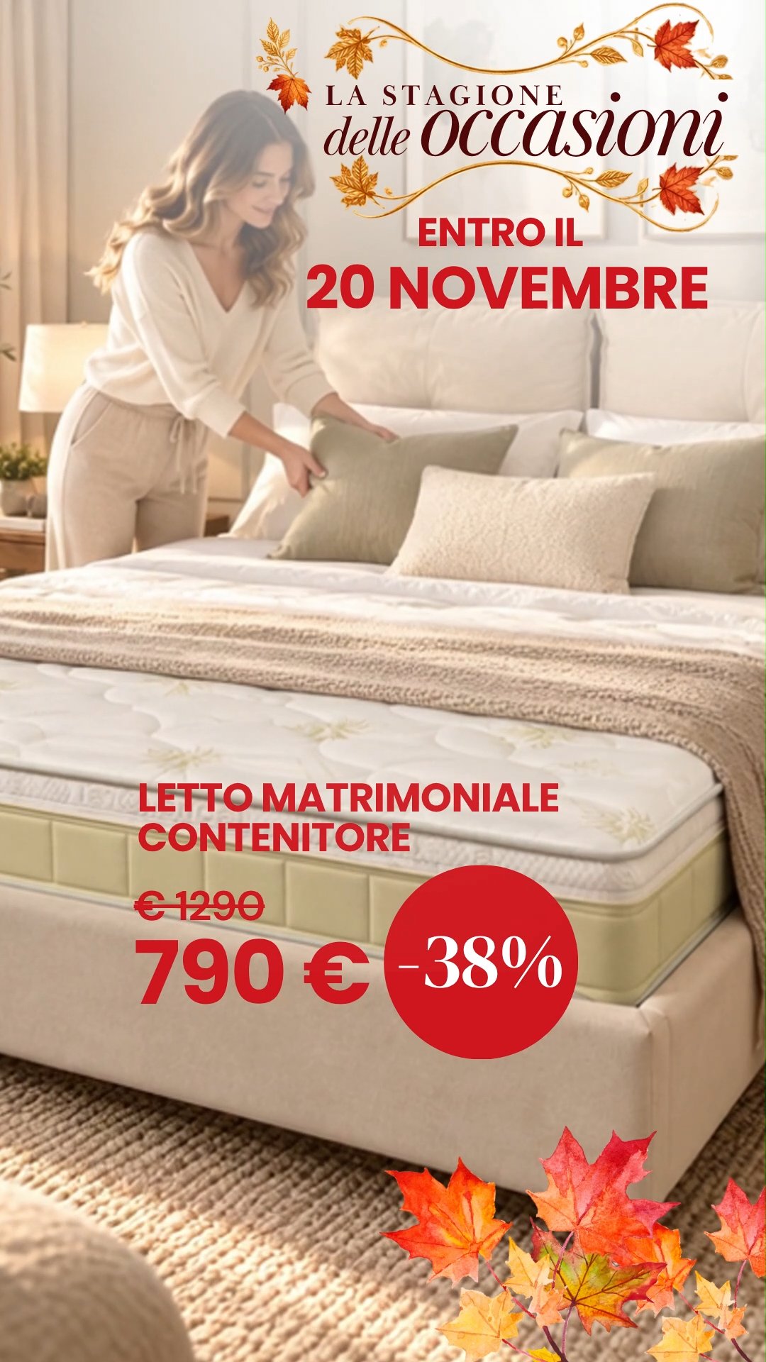 La Stagione delle Occasioni SB Mobili: letto matrimoniale contenitore a 790 euro, sconto 38%, fino al 20 novembre